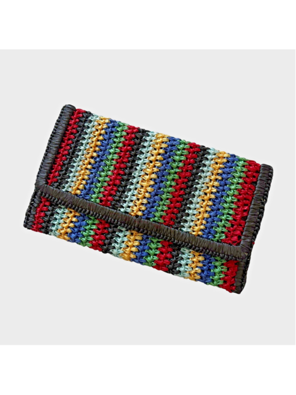 Vintage 50s Josef Colorful Striped Raffia Envelope Clutch Handmade in Italy